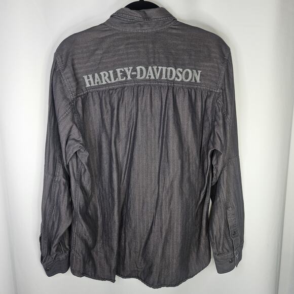 Harley-Davidson Shirt Men's XL Gray Long Sleeve Button Up Collared Pockets Logo - Picture 5 of 9